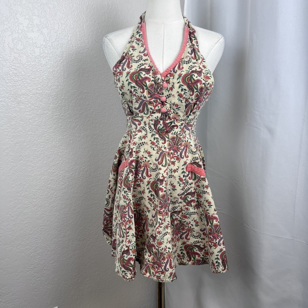 Vintage Handmade Apron Paisley Boho Cottagecore Romantic Retro Tie Back‎